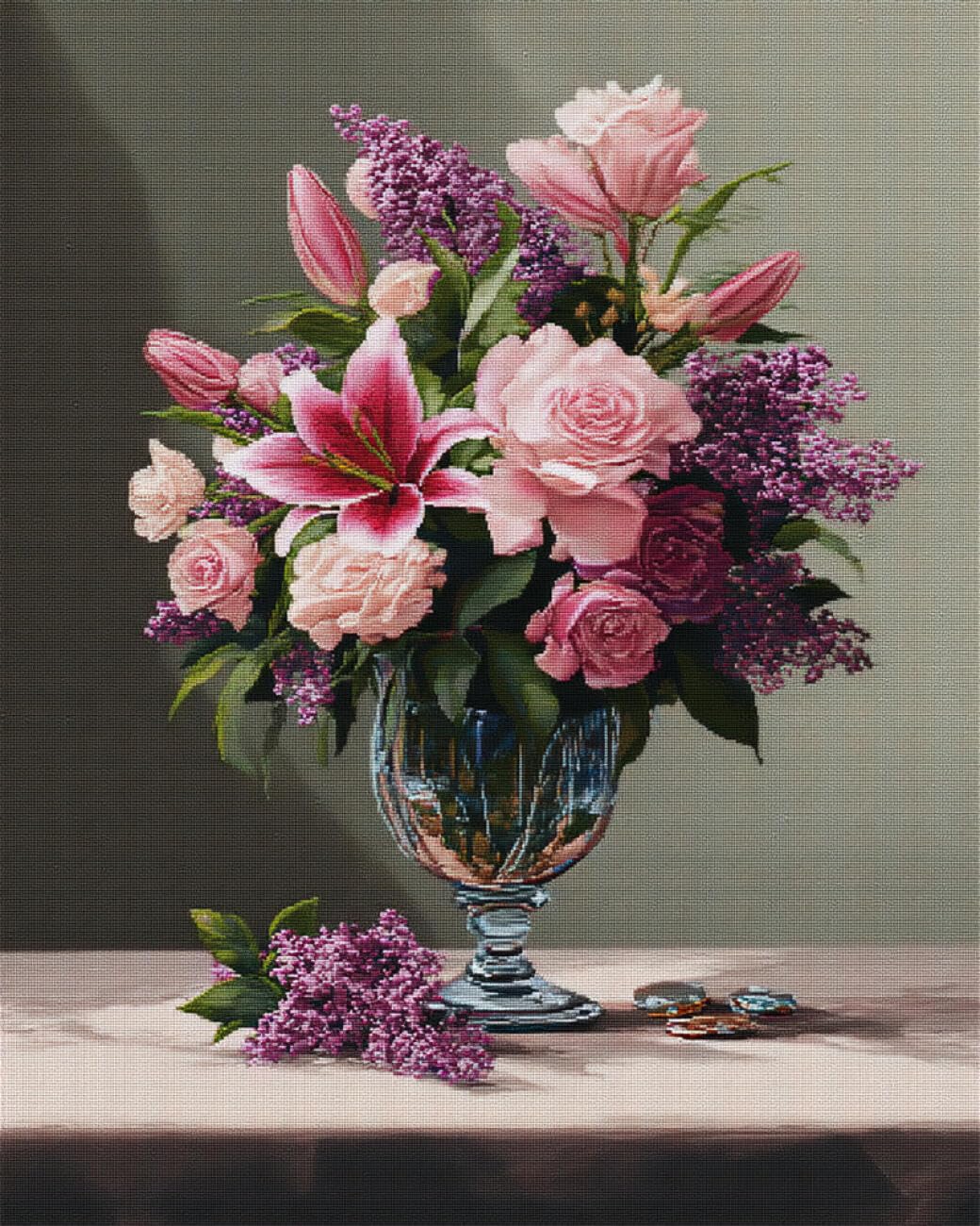 RKFLGEW 14CT Printed Cross Stitch Kits Roses in A Vase Needlepoint Counted Kits Embroidery Set Arts and Crafts for Home Decor 40x50cm