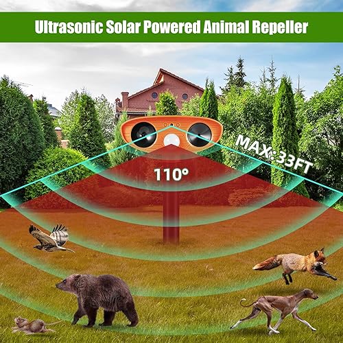 Miniatura 4 de Repelente de animales ultrasónico para exteriores, repelente solar de animales, disuasorio impermeable, sensor de movimiento, dispositivos