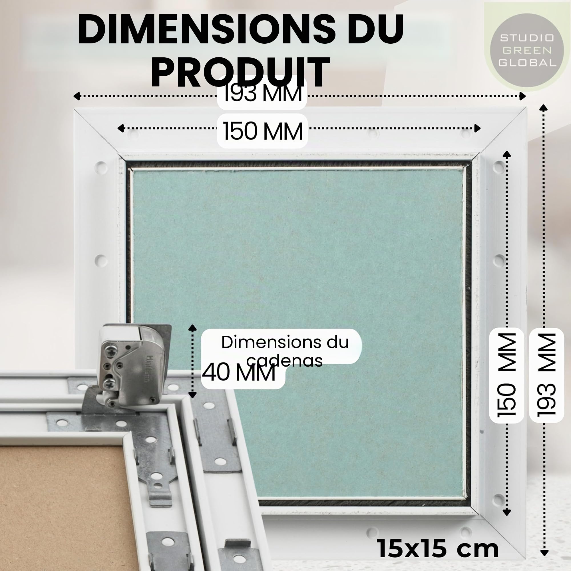 Trappe de visite 15x15cm avec joint en feutre - Invisible, prête à peindre | Pour cloisons sèches 12,5mm | 150x150mm Cadre en aluminium trappe de maintenance | Ouverture adaptée aux pièces humides