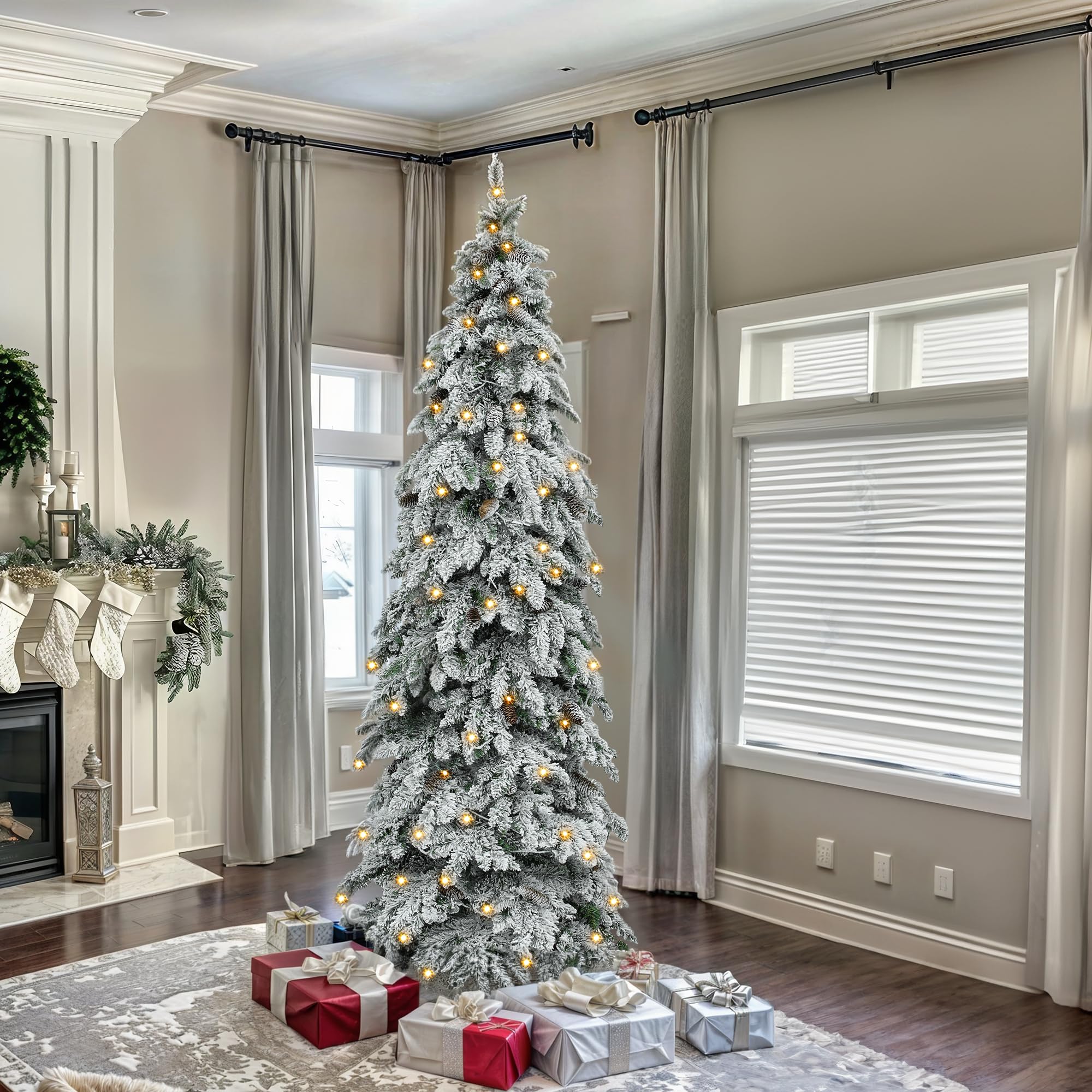 Snapklik.com : YITAHOME Pre-Lit Flocked Drooping Pencil Spruce ...