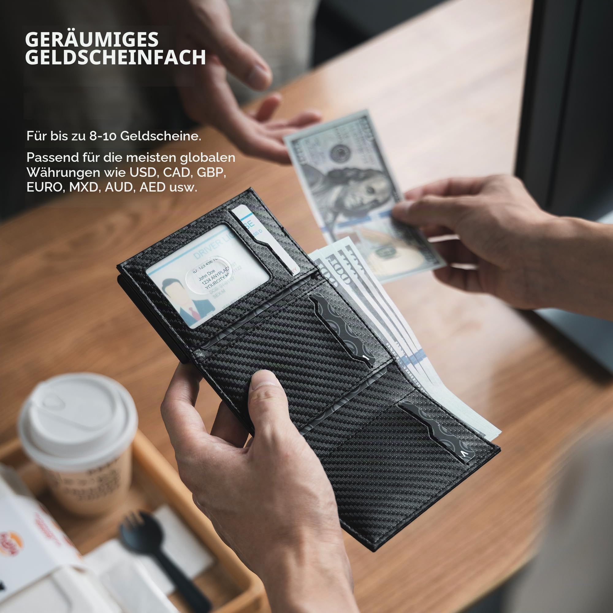 VULKIT Kreditkartenetui RFID-blockierende Pop-Up-Kartentasche aus Echtem Leder mit Geldscheinfach, Ausweisfenster, Münzfach und Magnetverschluss