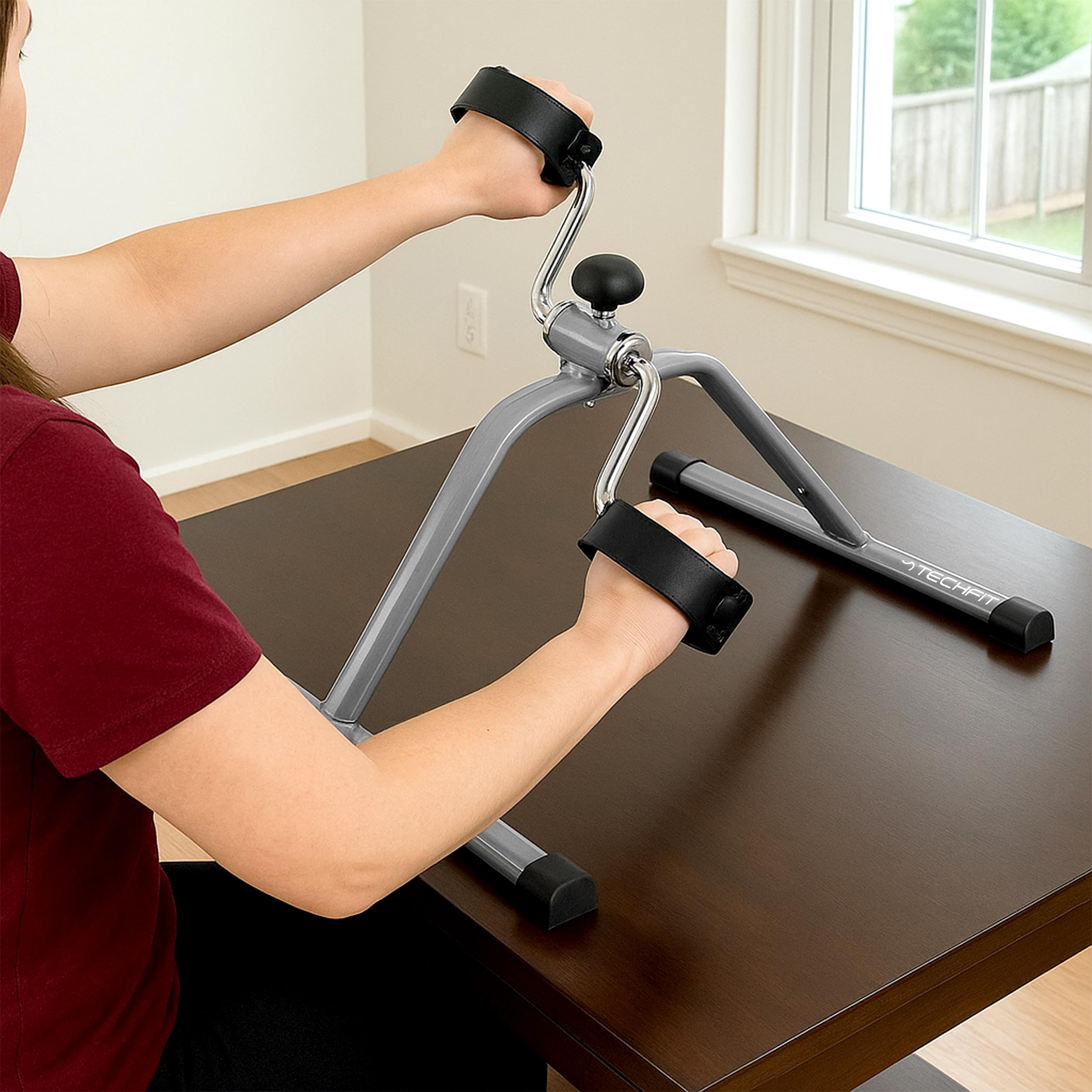 TechFit Pedale Allenatore, Mini Cyclette per Uso Domestico e in Ufficio, Macchina Facile da Allenamento per Braccia e Gambe, Adatta per Il Recupero Leggero