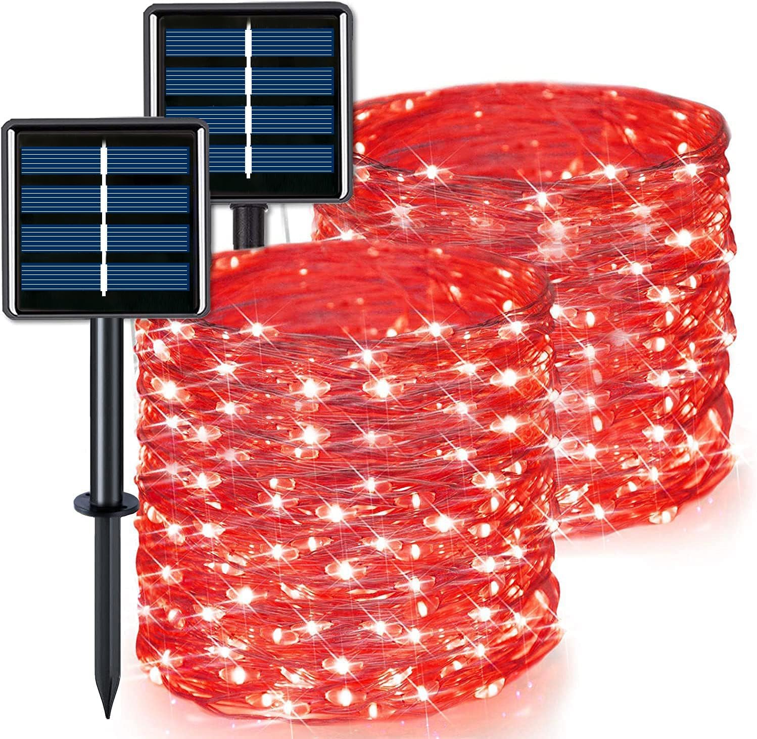 JMEXSUSS 66ft 200 LED Red Solar String Lights Outdoor, 2 Pack Red Solar