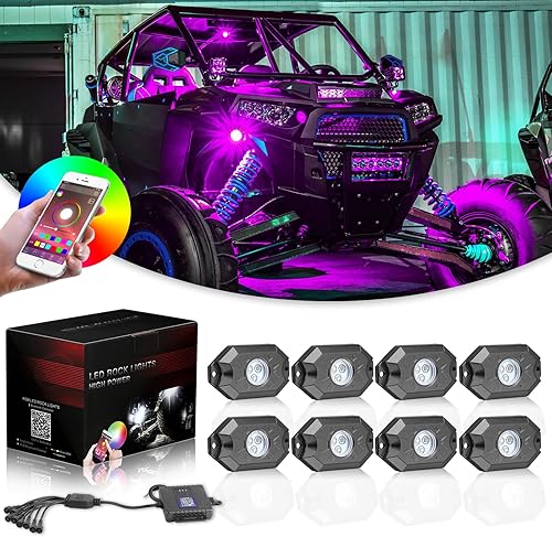 Niwaker - Kits de luces de roca RGB LED, luces de roca con 8 cápsulas de luces de neón para remolque, luces subterráneas para camión, ATV, UTV, SUV,