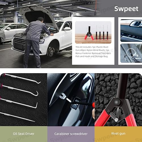 Miniatura 6 de Swpeet Juego de 46 pistolas de remache de polietileno, herramienta multifuncional de extracción de remaches, herramienta de remache para todos los