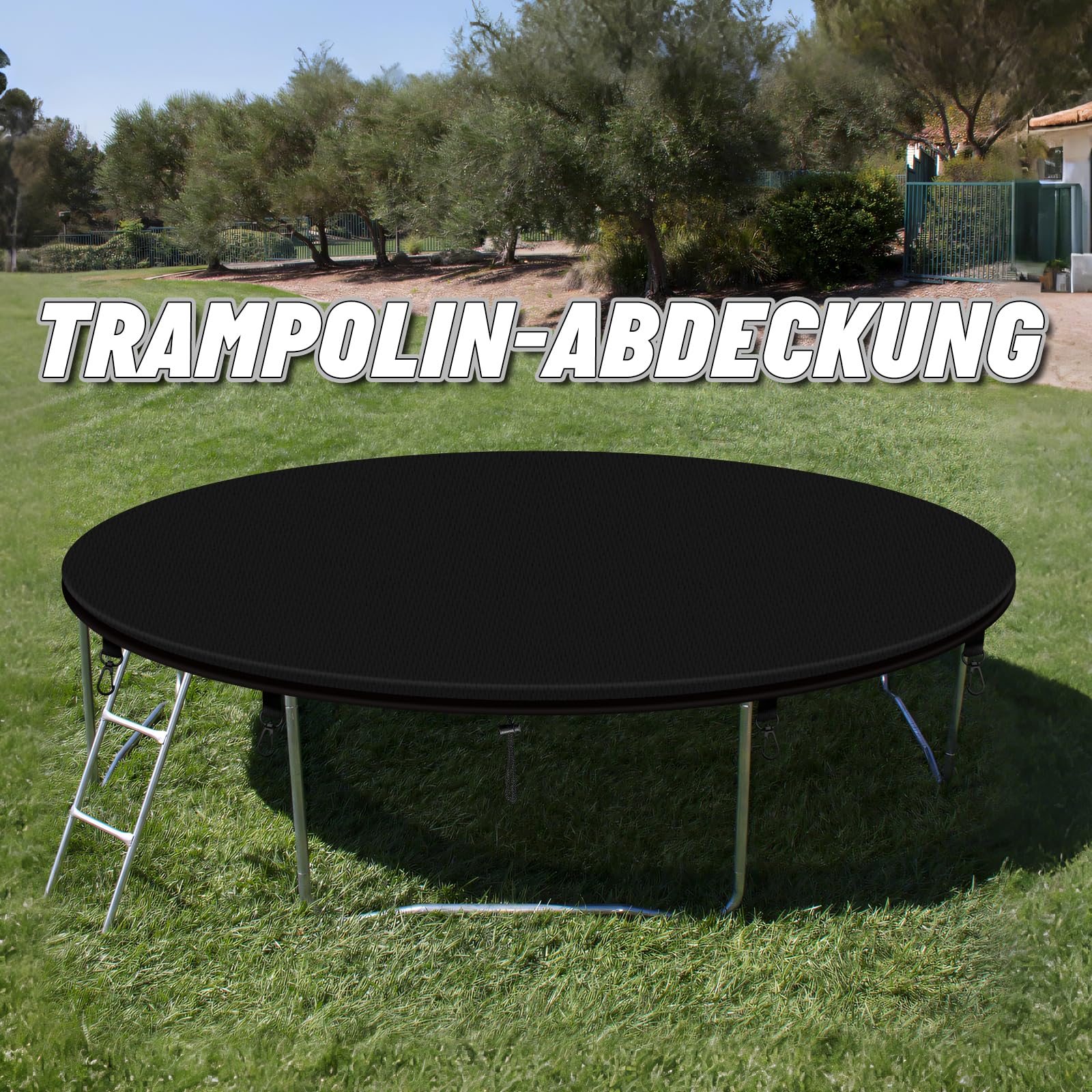 Funda Protectora para Cama Elástica Ø305cm, 600D 100% Impermeable Protección para Trampolín 305cm, con 8 Hebillas Elásticas, Resistente a Los Rayos UV Exteriores Cubierta para Cama Elastica