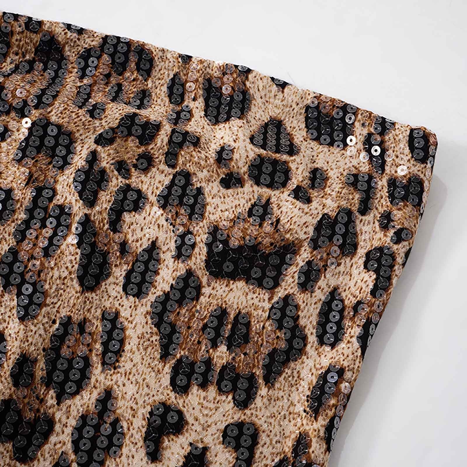 Pailletten Top Damen - Leoparden Print Bustier Mit Reißverschluss, Kurz Und Bauchfrei Sexy Glitzer Oberteile Schulterfreies Glitzerbody Ärmellos Nachtclub Trägershirt für Karneval Party Oberteil