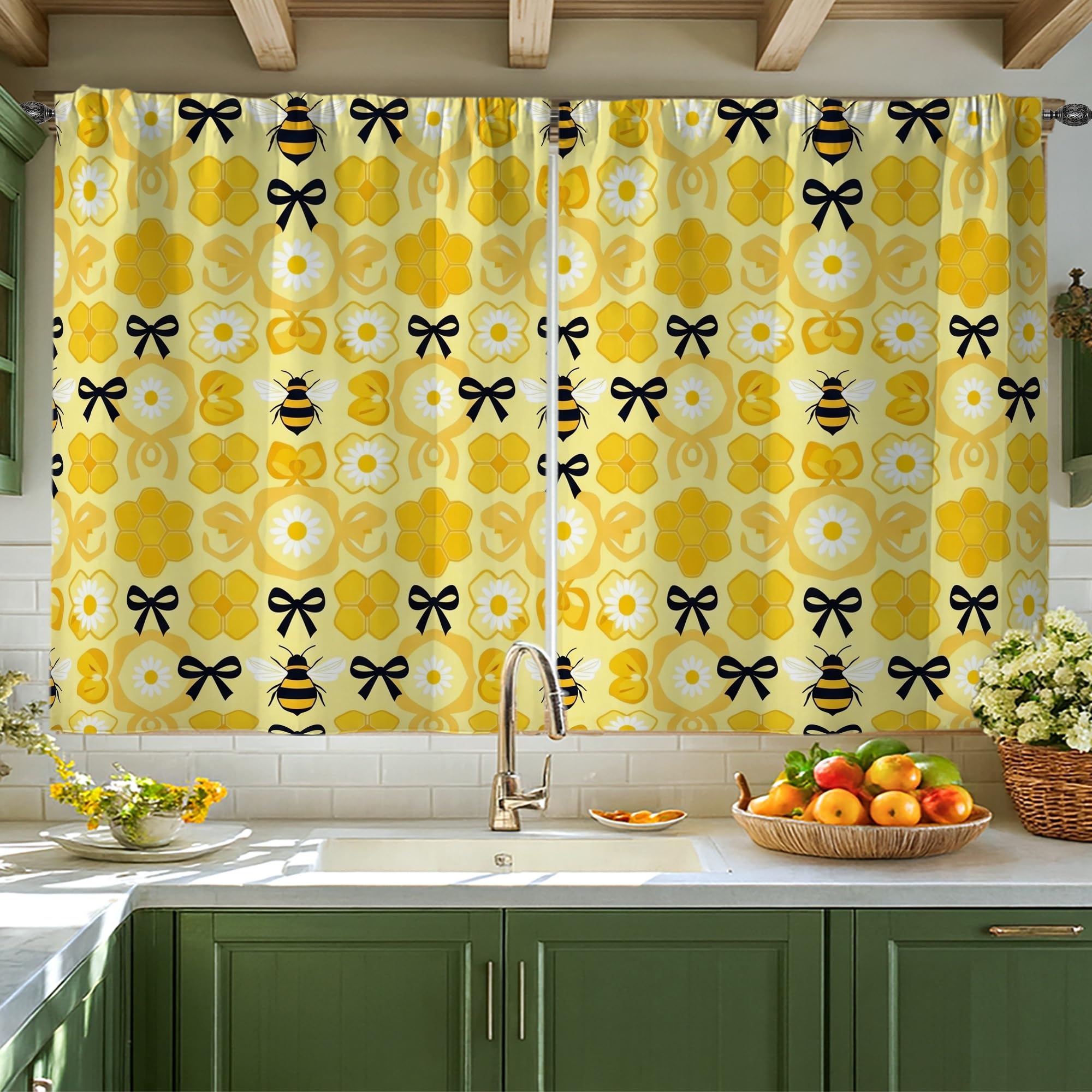Rideaux de cuisine abeille 106x114 cm pour cacher le vis-à-vis d'un petit évier