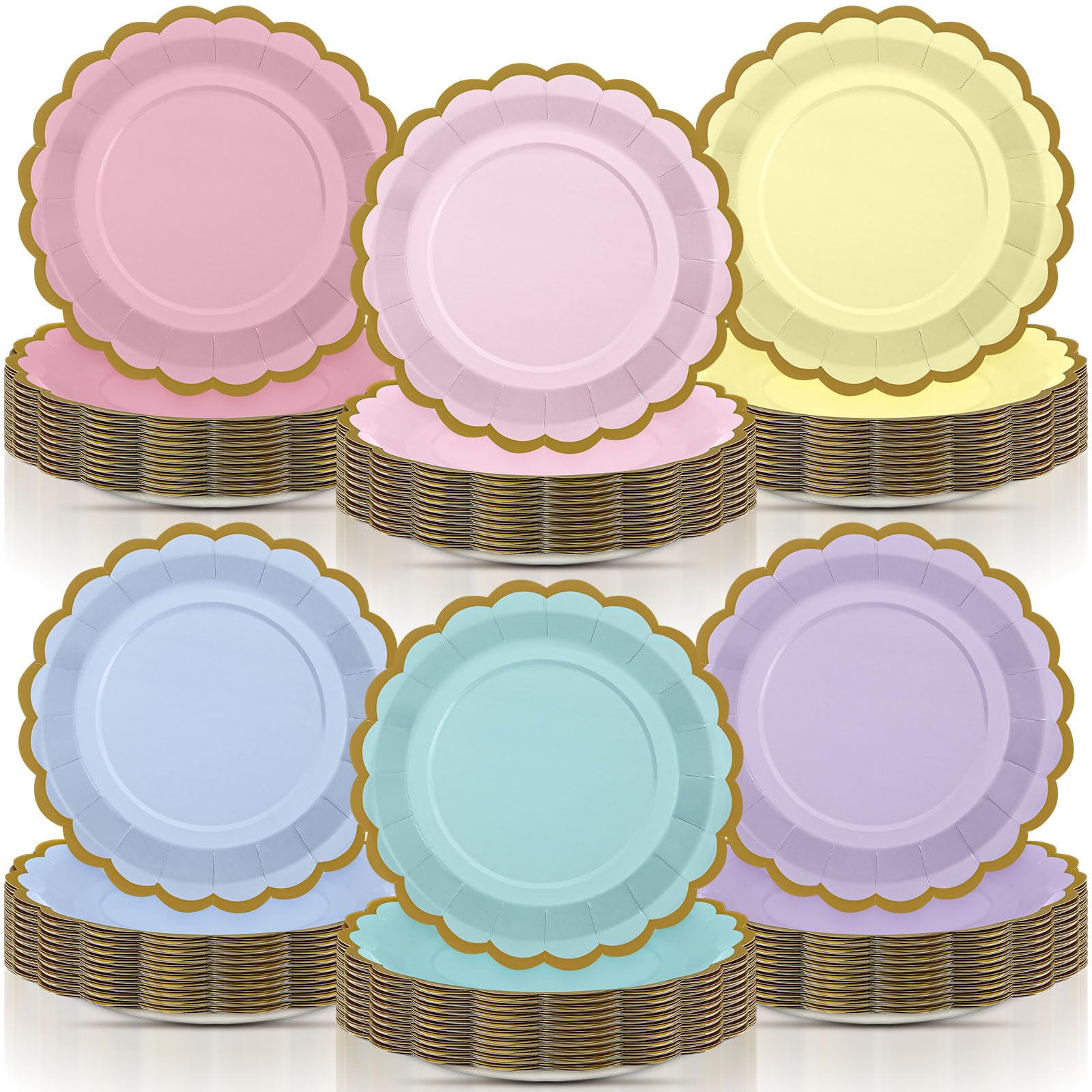 96 Pcs Pastel Paper Plates 9 Inch Scalloped