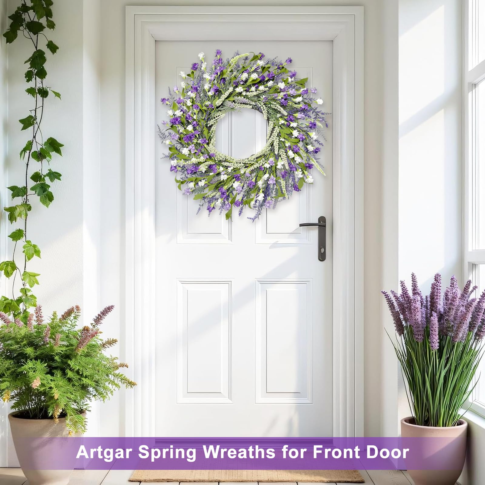 Artgar Couronne de printemps de 66 cm pour porte d'entrée, couronnes de fleurs en papier lavande pour maison, ferme, fenêtres, murs, porche, mariage, décoration intérieure et extérieure pour toutes
