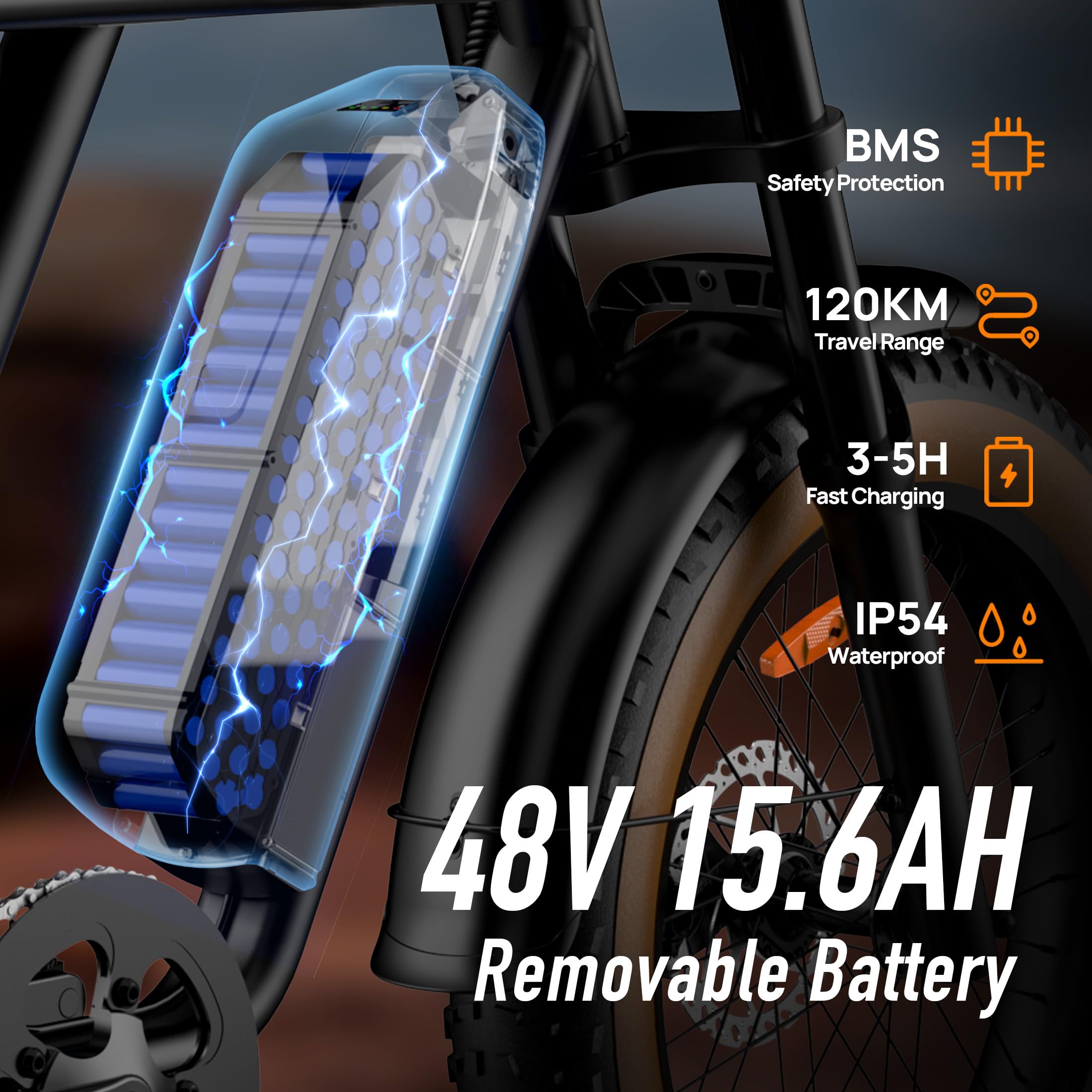 URLIFE 20" x 4 Bicicleta Eléctrica para Adultos, E-Bike de Montaña con Batería Extraíble 48V 15.6Ah, Autonomía 120km, LCD Pantalla, 7 Velocidades, Todo Terreno con Suspensión Completa