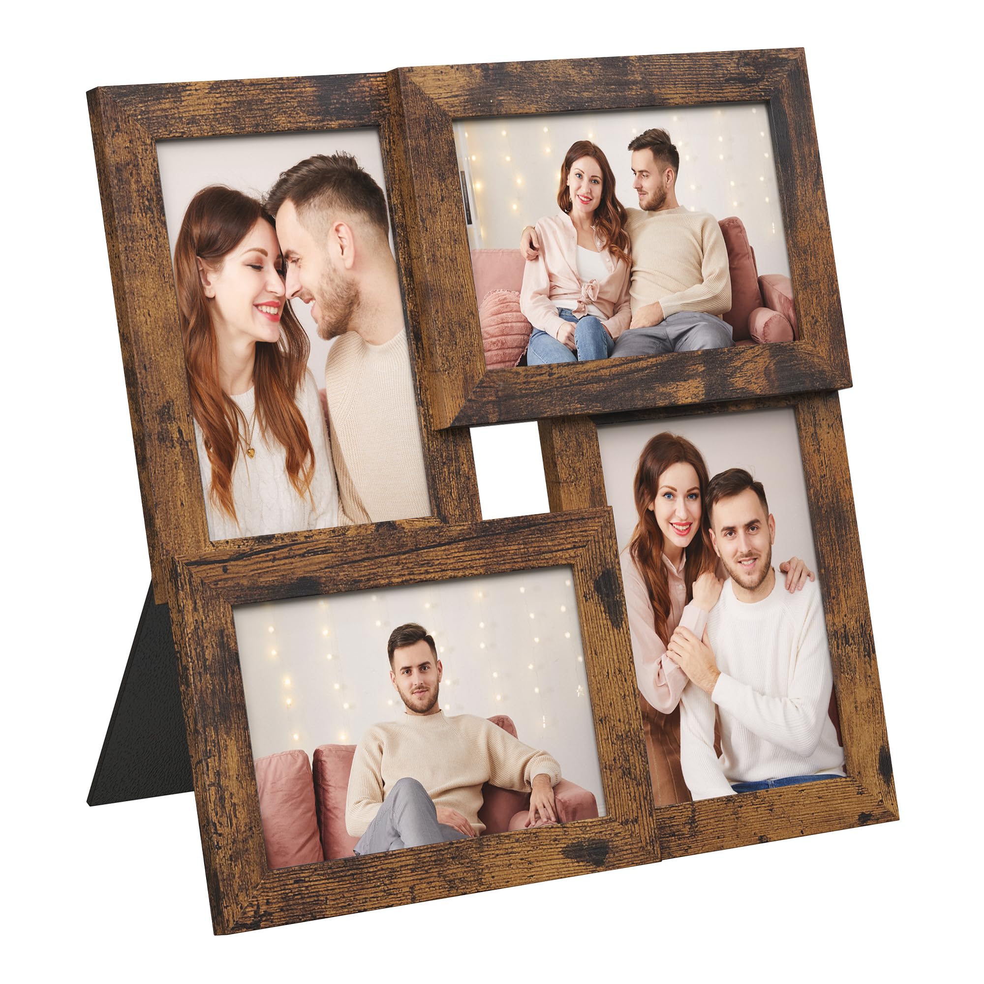SONGMICS Collage Picture Frames, 4x6 for Wall Decor, Multi Family Photo for Gallery Decor, Hanging Display, Set of 4, Rustic Brown URPF025X01