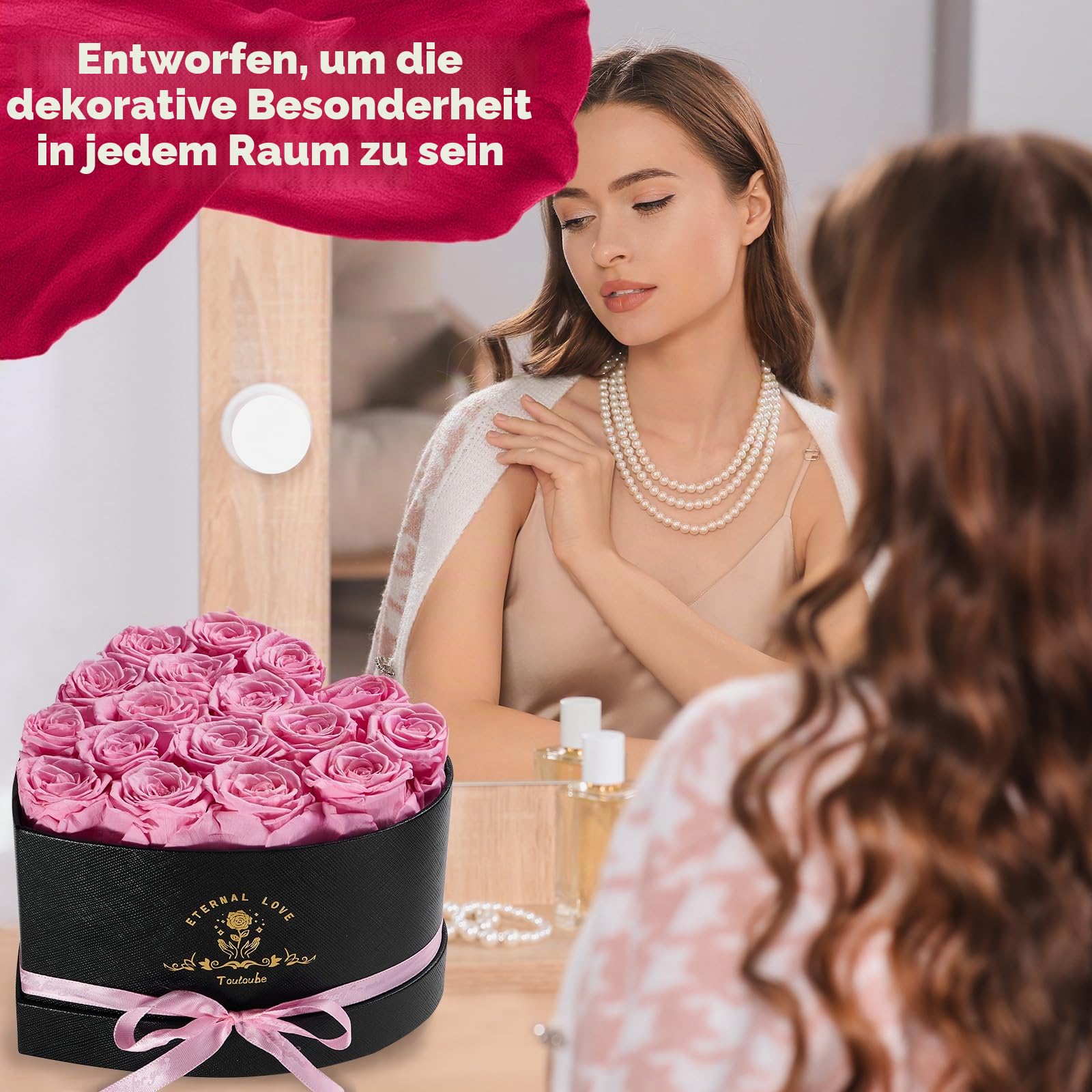 Touloube 17 Infinity Rosen Geschenk für Frauen, Ewige Rosa Rose Geschenke, Konservierte Rose in Herzbox für Mama Freundin zum Geburtstag Jahrestag Valentinstag Muttertag Hochzeitstag Rosenbox