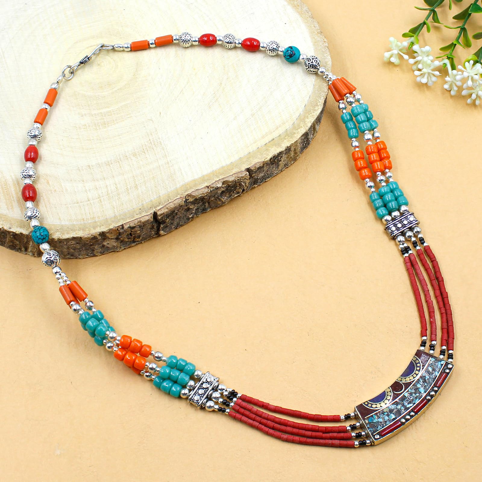 Collana di Perle Boho Statement Design Etnico Artigianale Fashion