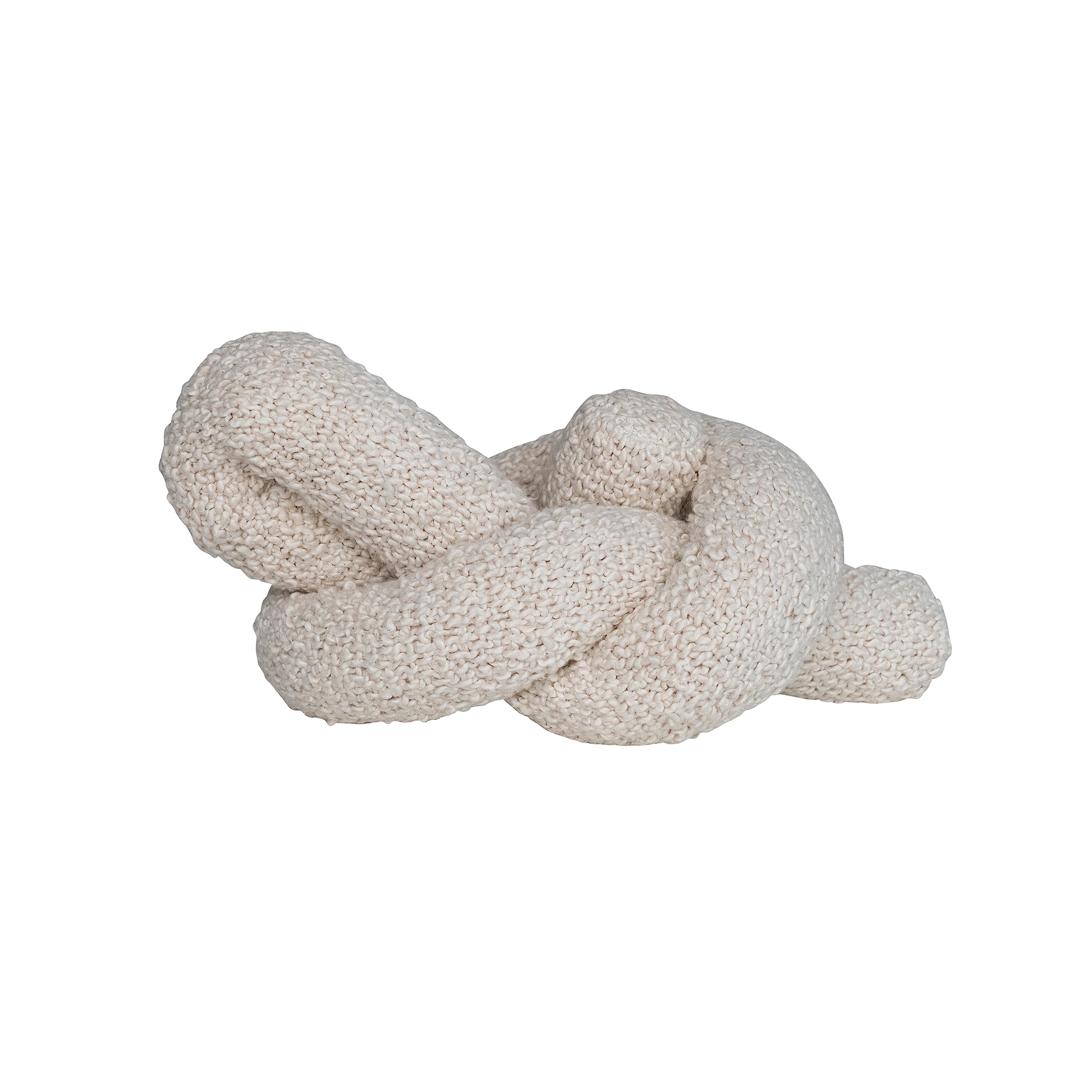 22 Inches Woven Cotton Bouclé Knot Design Pillow, Cream