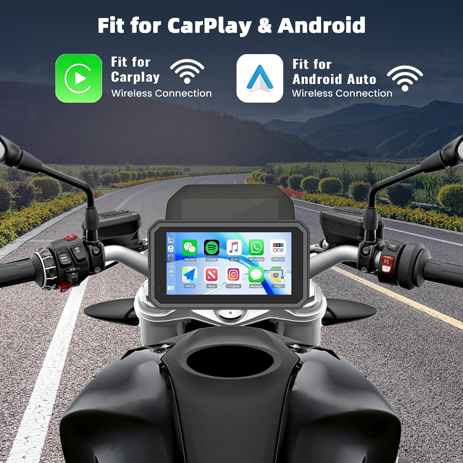 5.99" Portable Motorcycle Carplay GPS for Apple Carplay & Android Auto, Touchscreen with Dual Cam, Looping Recording/Bluetooth 4.0/Remote Control/IP67 Waterproof/Quick-Release Magnetic Bracket