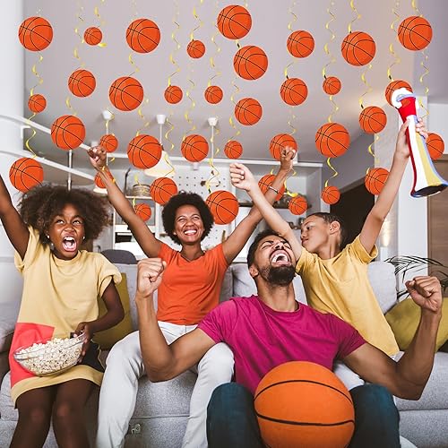 Miniatura 7 de Qyeahkj 84 piezas de decoración de fiesta de baloncesto espirales colgantes para baloncesto, suministros de fiesta de cumpleaños, recortes de papel