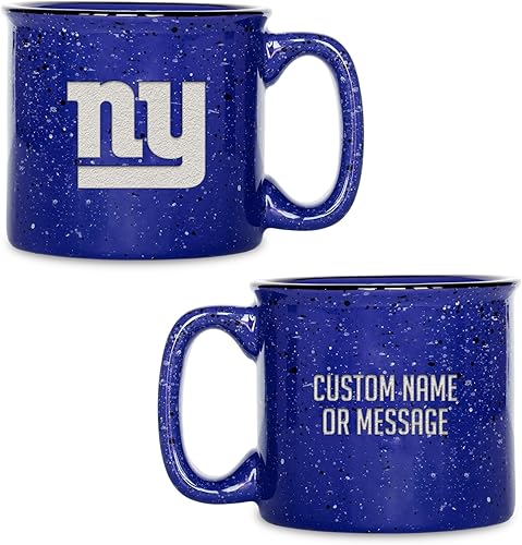 Rico Industries NFL New York Giants - Taza de café personalizada de 15 onzas, logotipo grabado con láser profundo, taza de cerámica para campamento