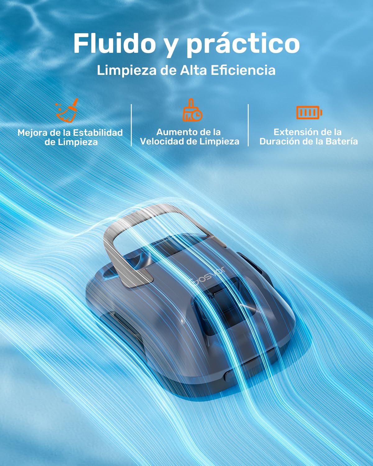 (Nuovo 2026) Gosvor Robot Limpiafondos Piscina Inalámbrico - Aspirador Piscina, 90 Min Autonomía, Autoestacionamiento, Fácil Uso, Robot Piscina para Suelo, Piscinas 80m² - 3