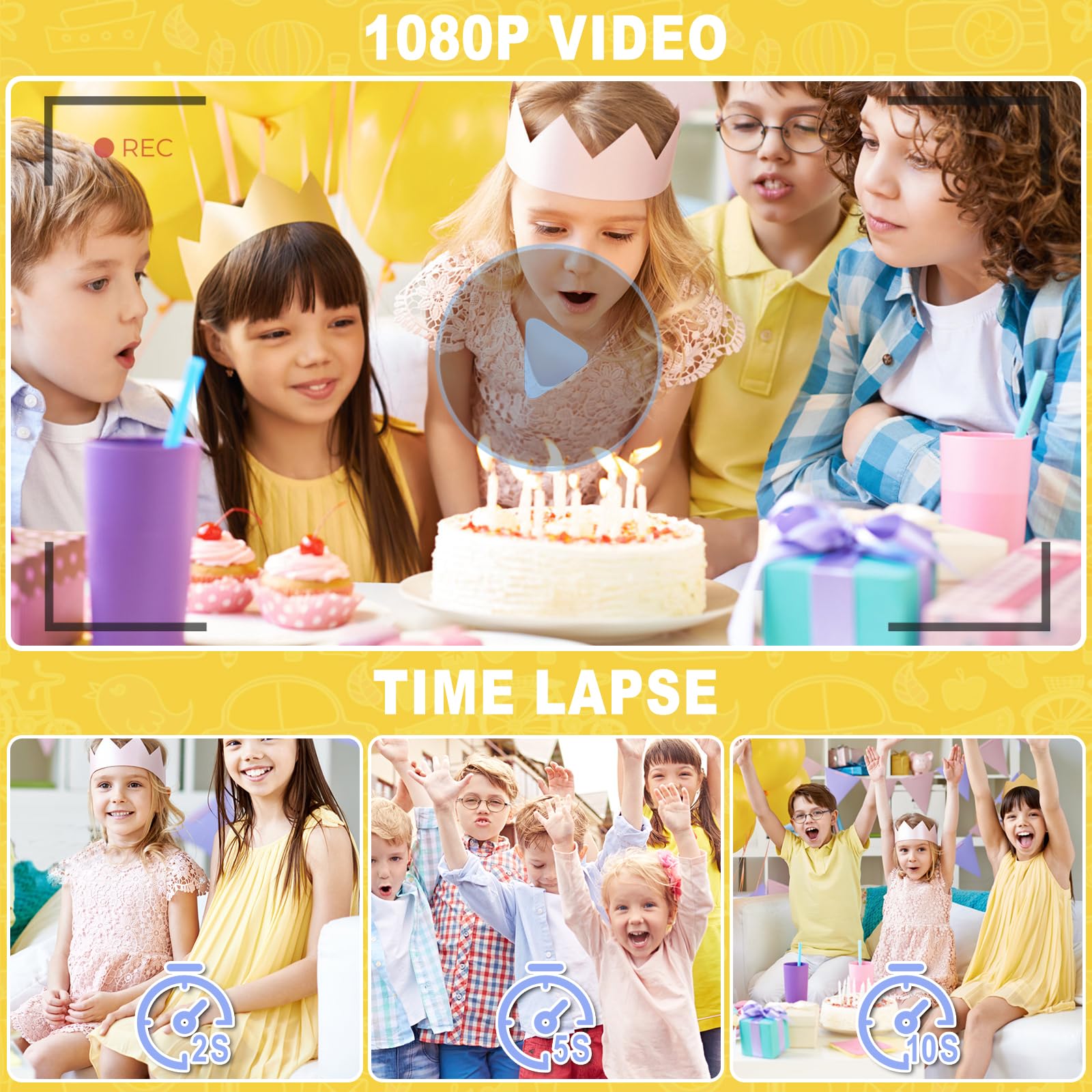 ARNSSIEN Giocattoli fotocamera bambini 3 4 5 6 7 8 9 10 11 12 anni ragazze/ragazzi, Macchina Fotografica Digitale, Regali bambini Natale e compleanni,Fotocamera selfie per bambini con scheda da 32 GB