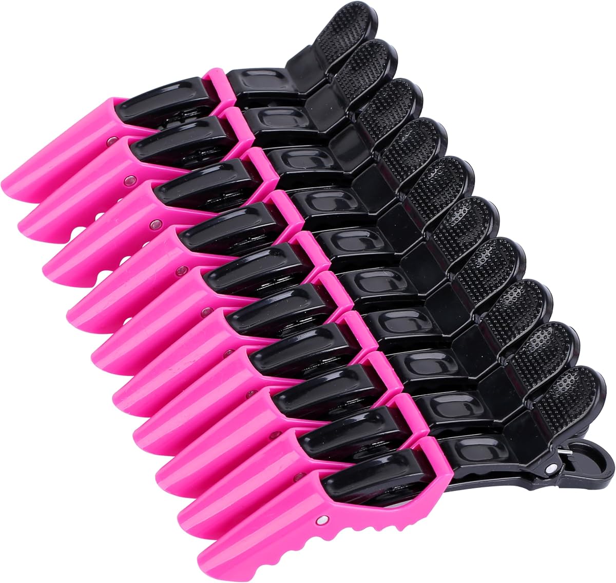 Pinzas para el cabello para mujeres – Dientes anchos y diseño de doble bisagra Pinzas de corte de estilo de cocodrilo de calidad profesional de peluquería, paquete de 10 (rojo rosa)