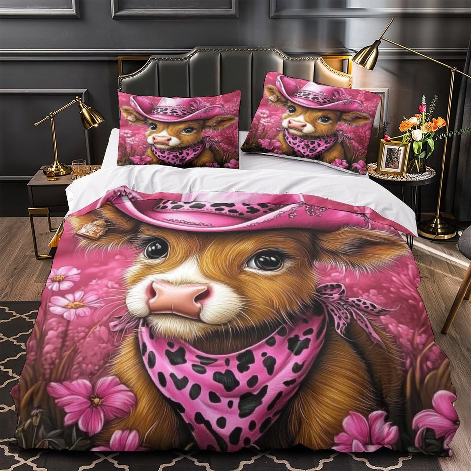 Housse de couette vache mignonne en microfibre douce pour lit enfant