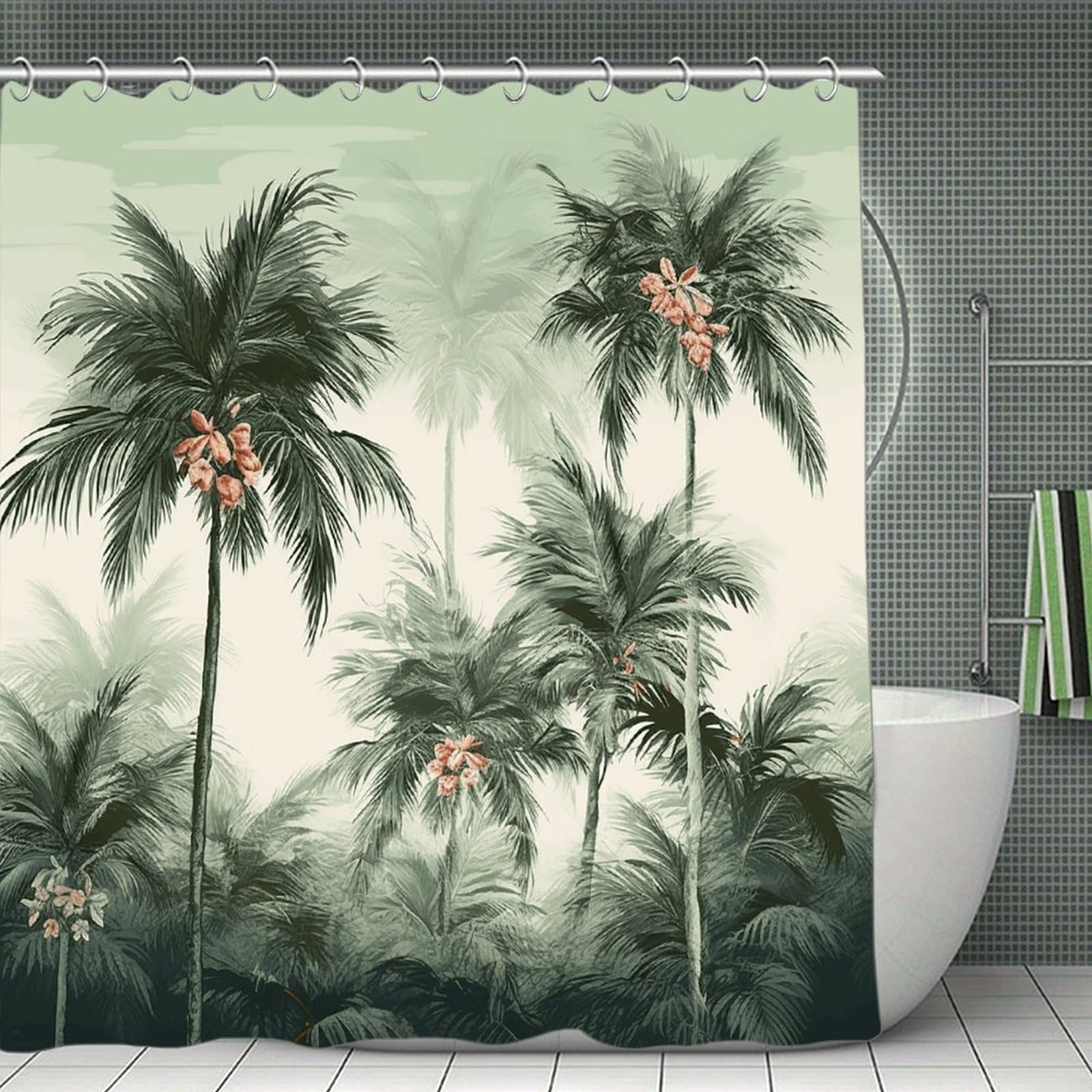 VstaDank Tropical Palm Trees Bath Curtain Elegant Heavy Duty Shower Curtains 70x70 in Rustic Farmhouse Cloth Shower Curtains Neutral Modern Bath Curtain for Bathroom