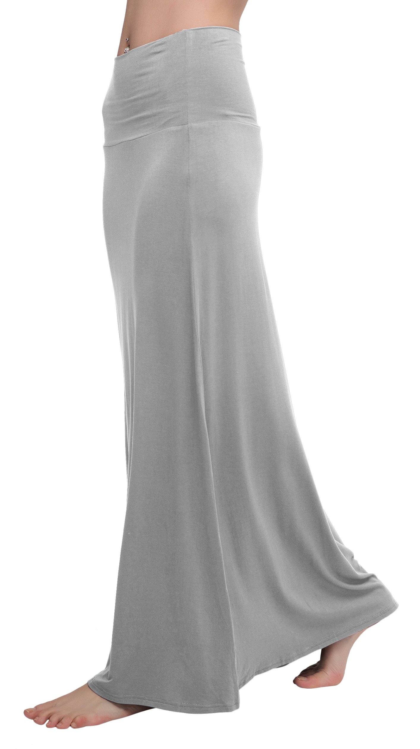 Urban CoCo Womens Stylish Spandex Comfy Fold-Over Flare Long Maxi Skirt