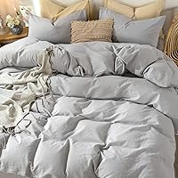 Vista 155 de MooMee Juego de funda de edredón 100% algodón lavado con textura tipo lino, transpirable, duradero, suave y cómodo