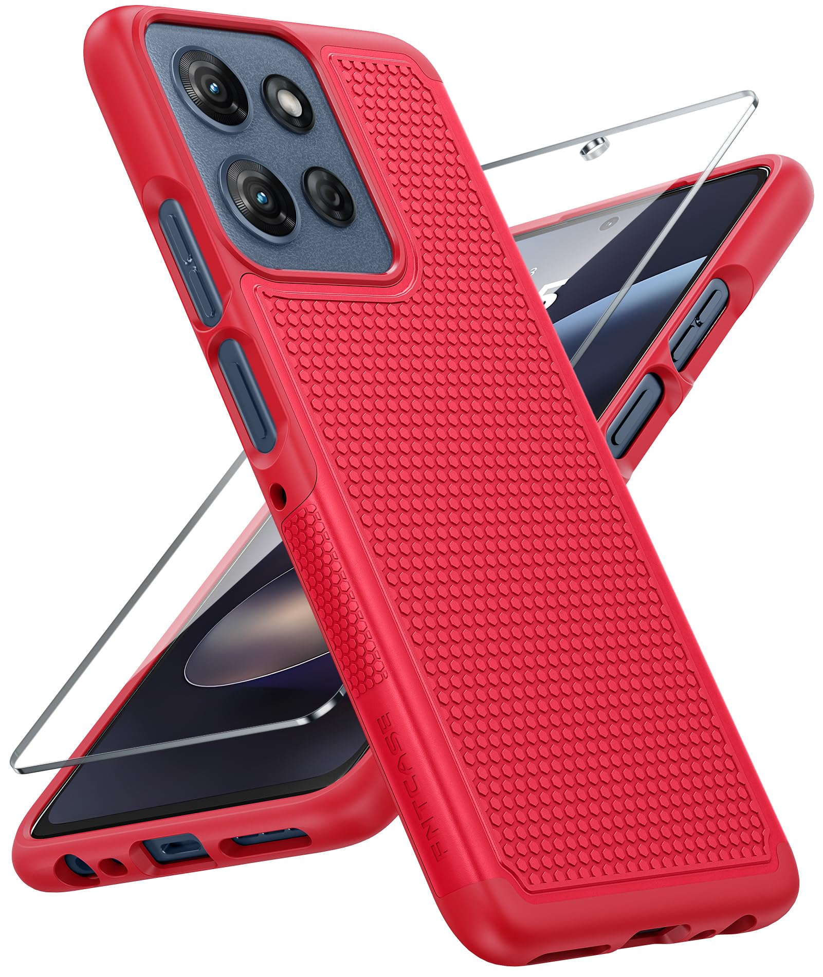 FNTCASE for Moto G 2026/2025 Phone Case: Dual Layer Non Slip Shockproof Red | Moto G Play 2026/G Power 2025 Case With Screen Protector, Military Drop Protection, Matte Protective Daily Phone Cover, Red