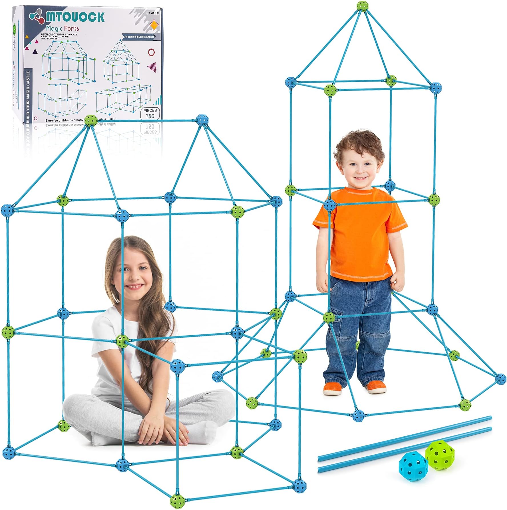 Kids Fort Building Kit 150 Pieces Ultimate Construction Fort Builder Kits Gift STME Toys for Boys and Girls Age 5+ DIY Build Castles Tunnels Play Tent Rocket Airplane Tower Indoor & Outdoor