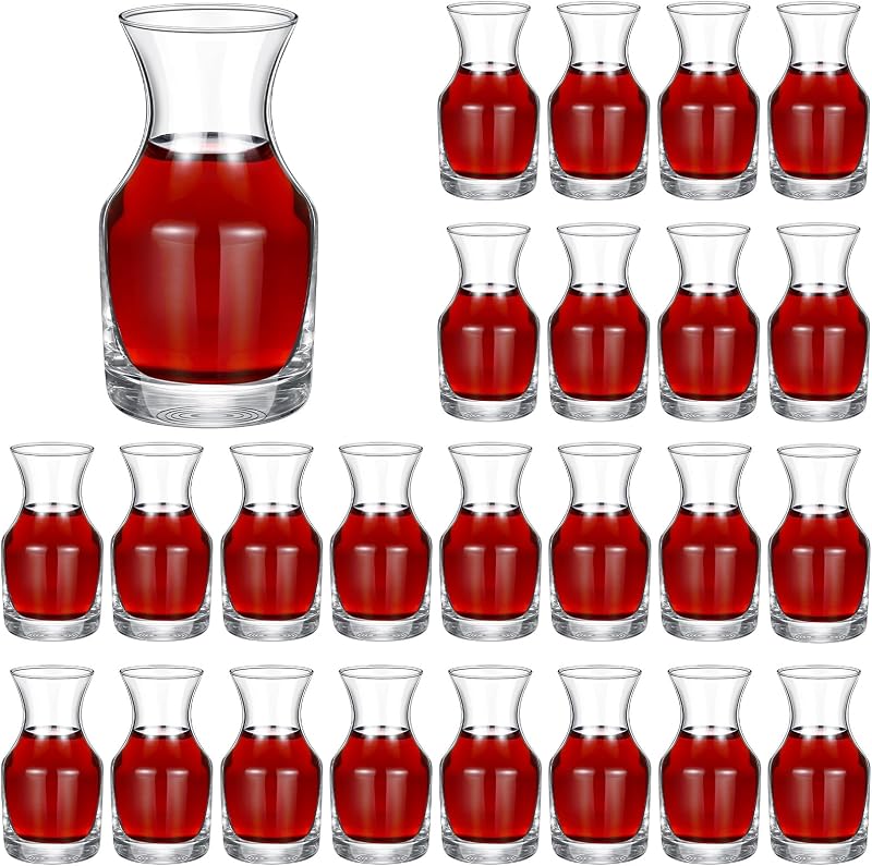 Remagr 24 Pack Wine Carafes Glass Small Single Serving Decanter,6.5 oz