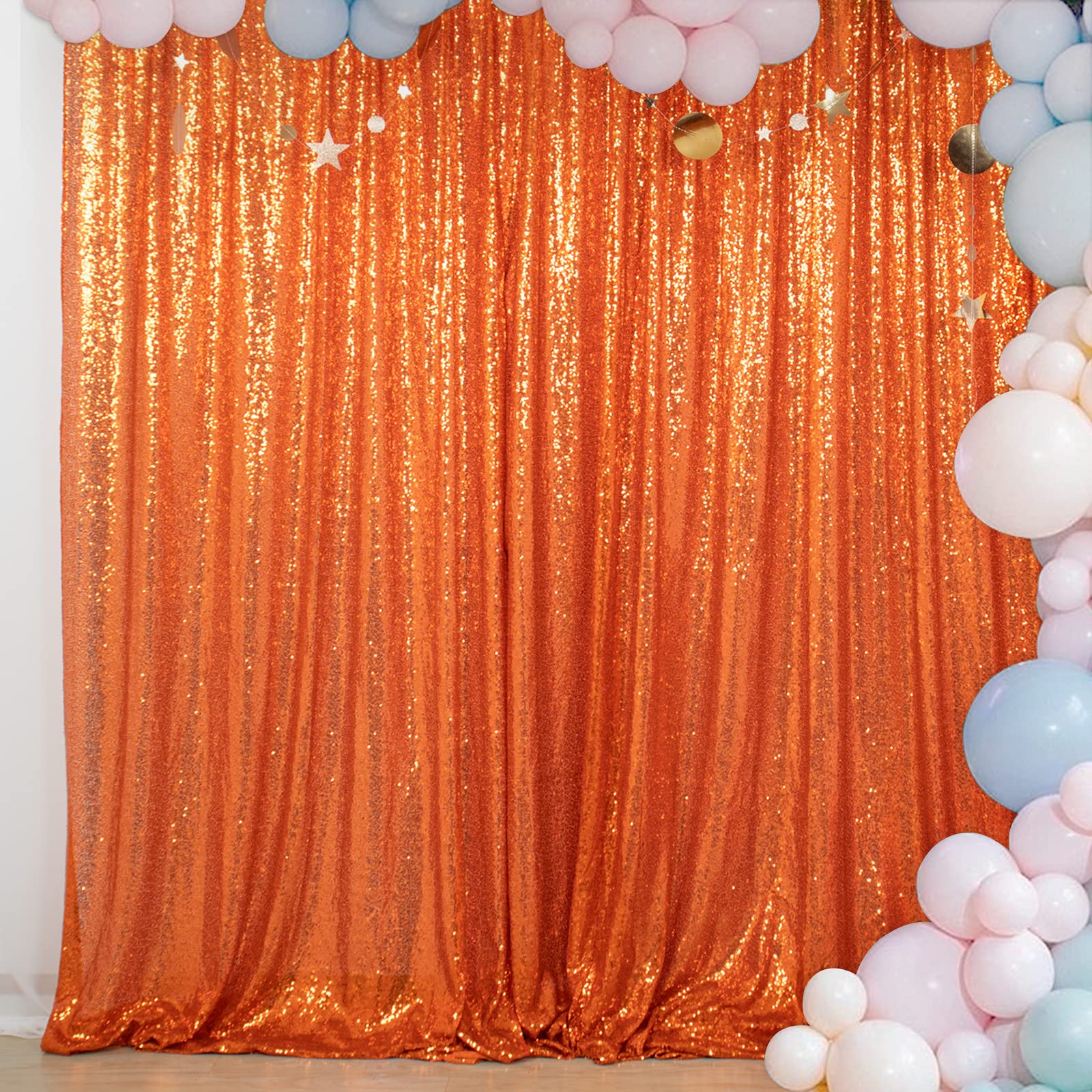 ShinyBeauty 7FTx7FT Orange Shimmer Sequin Fabric Photography Backdrop - Happy Birthday & Prince Glitter