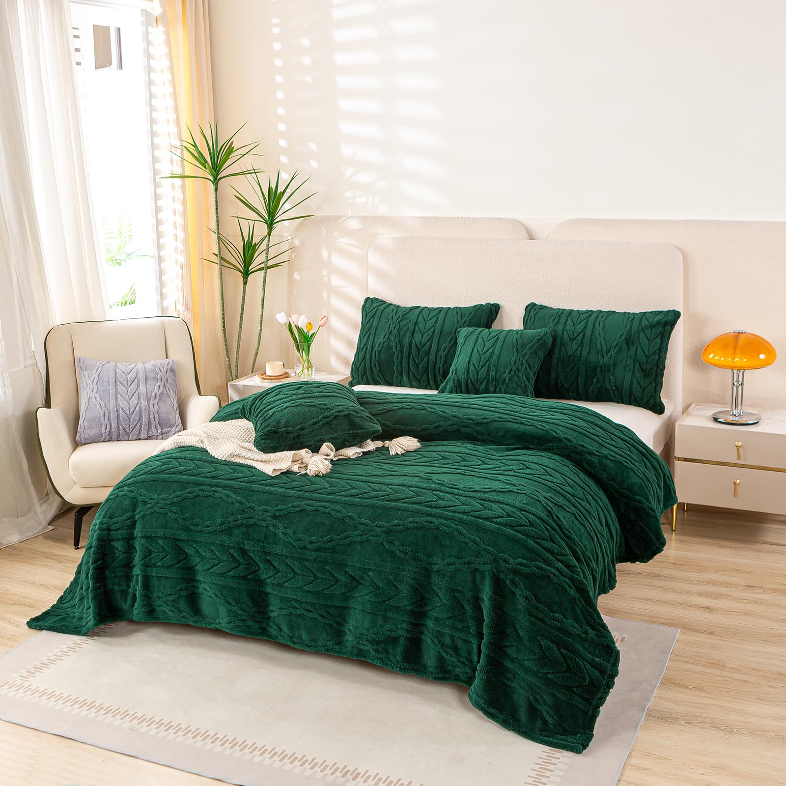 Couverture sherpa 3D YUSOKI : plaid moelleux et pelucheux pour lit simple XL