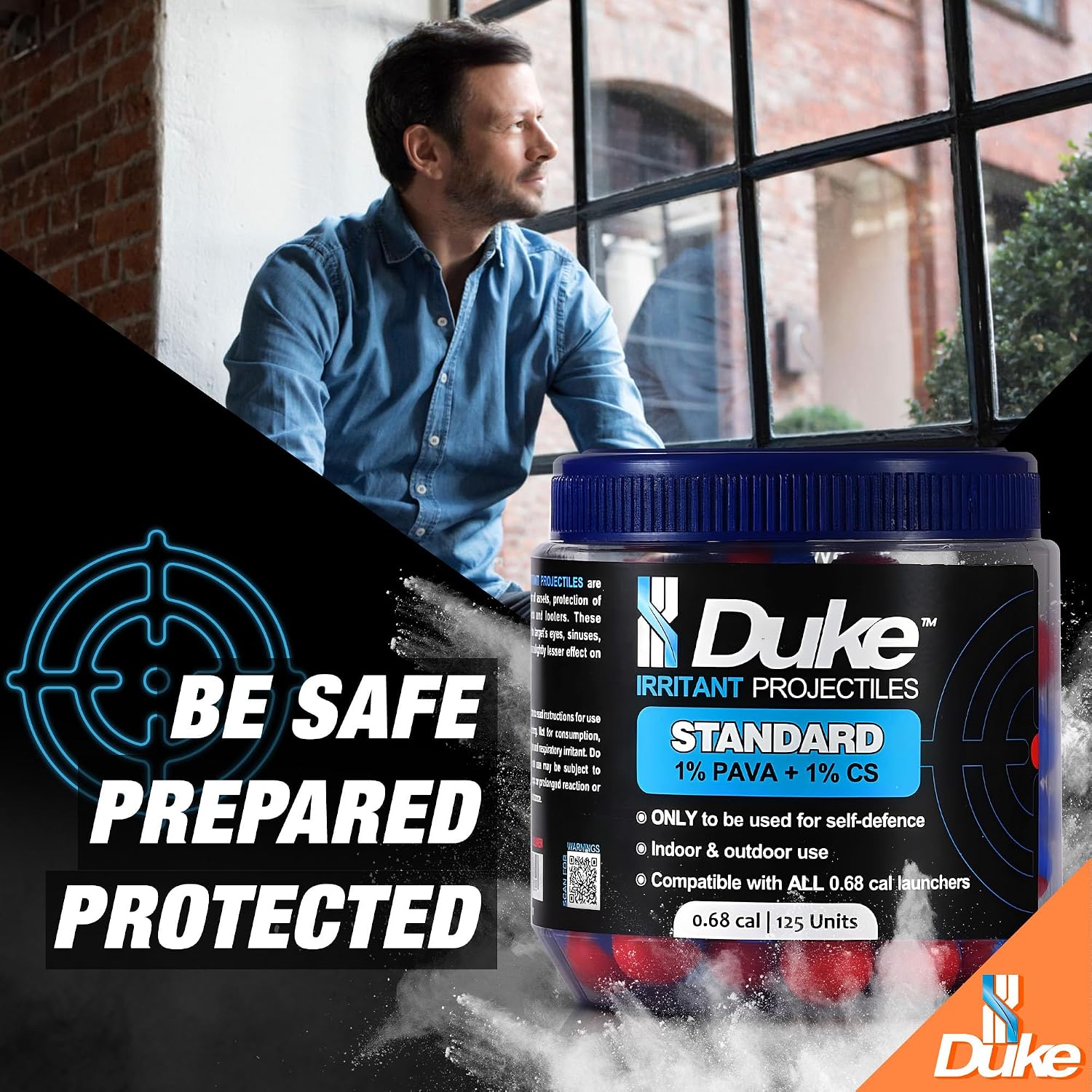 Duke Standard Irritant, 68 Caliber Projectile, Non Lethal Pepper Balls | 1% PAVA (Nonivamide), 1% CS (Tear Gas), Self Defense Weapon, Asset Protection, .68 Cal Pepper Ball Projectiles, Weight: 3.3g