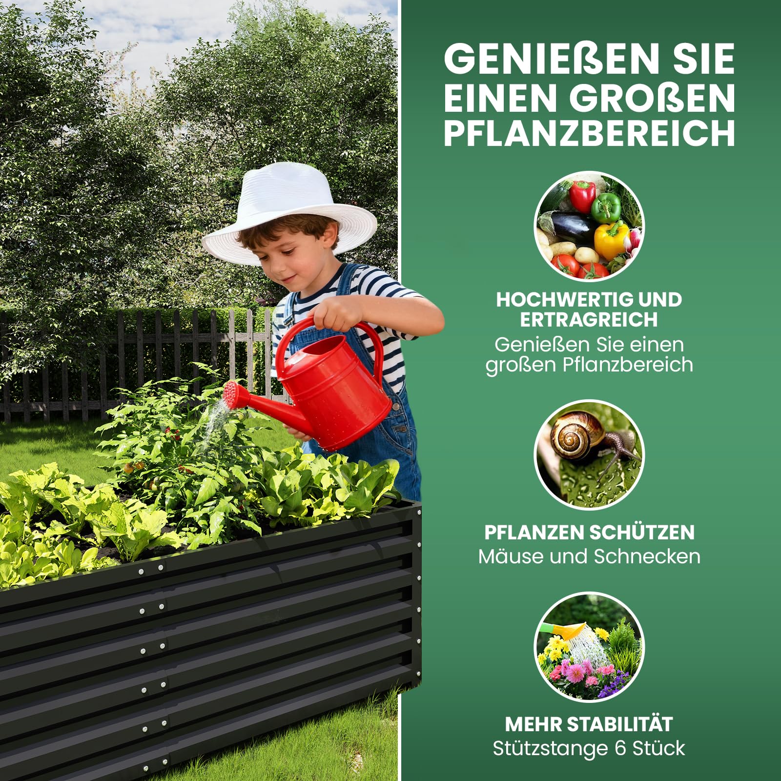 UDPATIO Orto Rialzato da Esterno, 240 x 60 x 90 cm Letto da Giardino Rialzato 970L, Aiuola Rialzata in Metallo, Orto Rialzato in Acciaio Zincato per Giardino Esterno, per Piante, Fiori, Nero