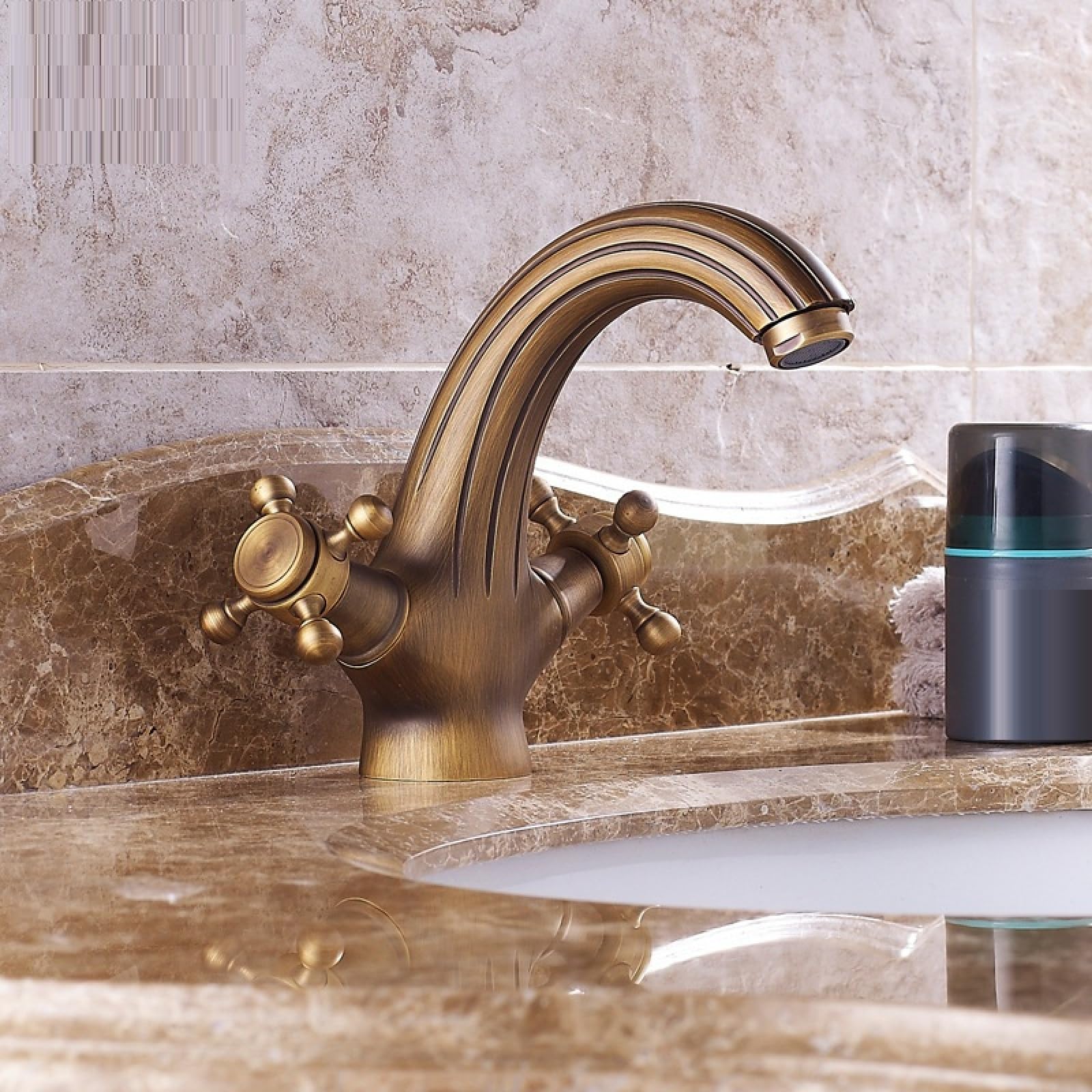 Fanjubei Lines Bathroom Brass Antique Style Under-Counter Washbasin Hot And Cold Faucet With