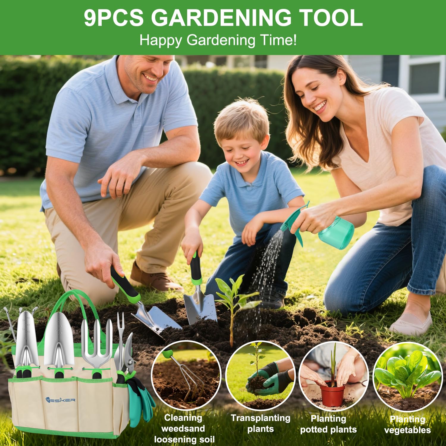 Yesker Juego de herramientas de jardinería de 6 piezas de alta resistencia, suministros de jardinería, regalos para mujeres y hombres, kit de herramientas de mano de jardinería con mango ergonómico