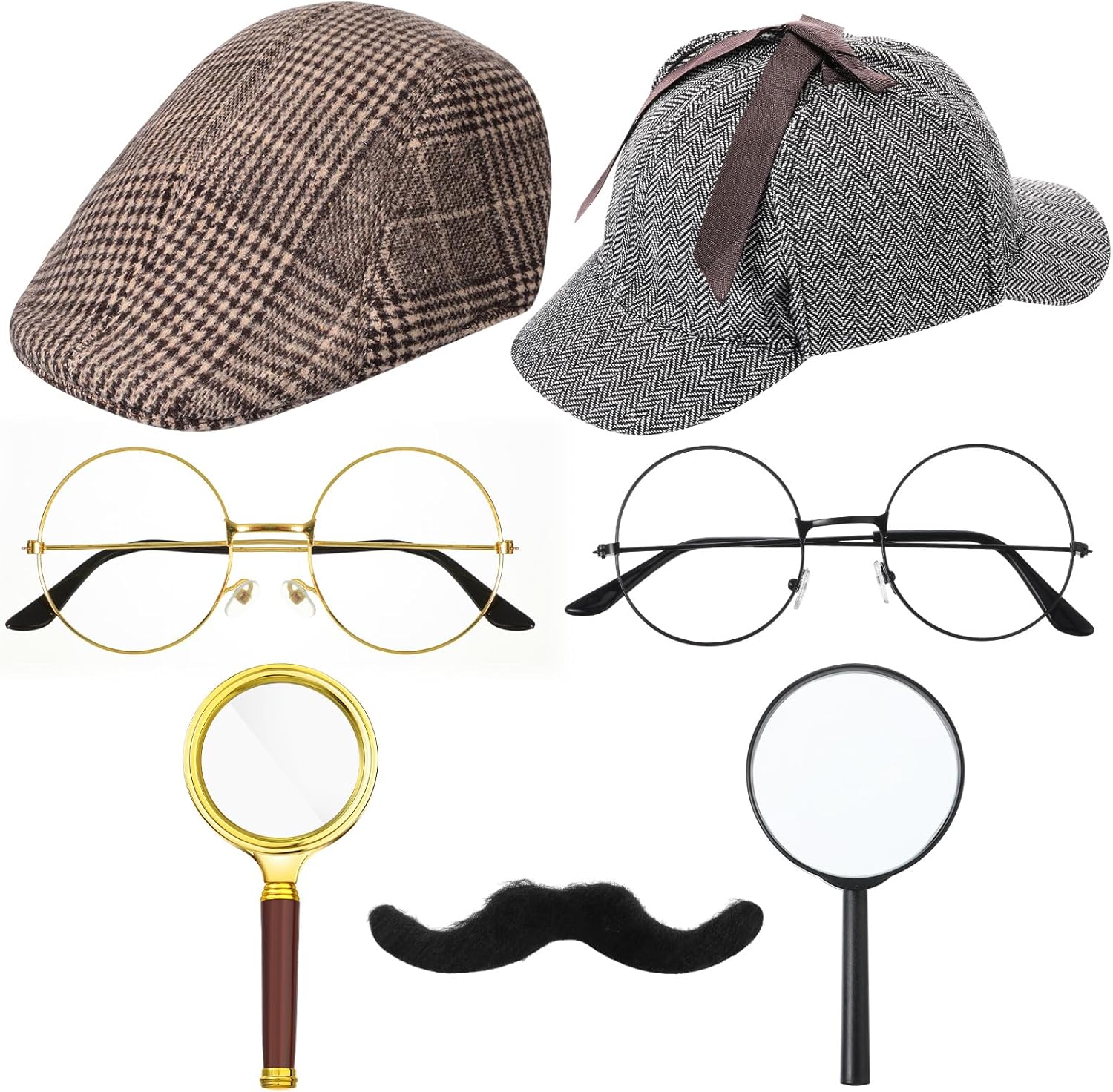 Jeyiour 8 pcs Detective Costume Accessories for Adults Men Women Detective Hat Kit Outfit Party Decor Multicolor