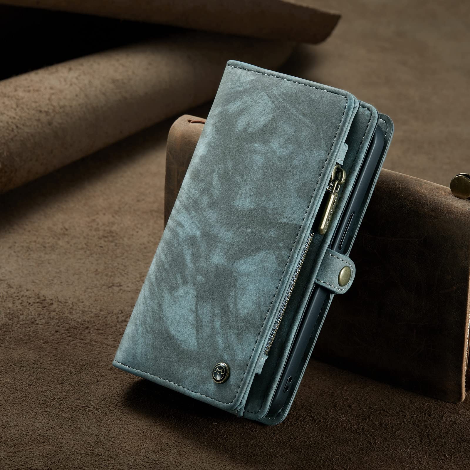 Custodia A Portafoglio Per IPhone 13 Con Magnetica E Cinghia - 11 Slot Per Carte, Tasca Contanti Con Cerniera - Nero