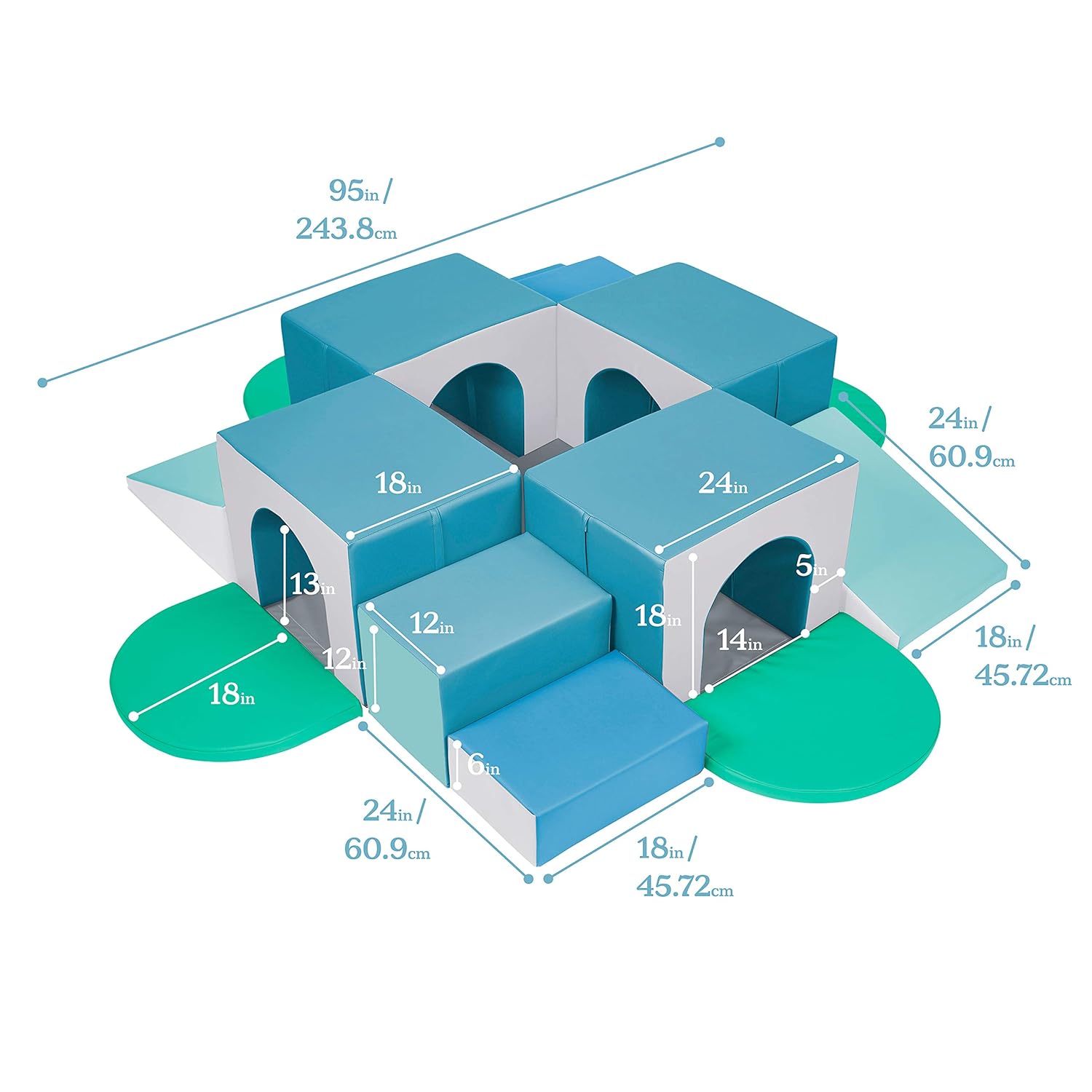 ECR4Kids SoftZone Four Tunnel Maze 360 Degree Climber, Toddler Playset, Contemporary, 15-Piece