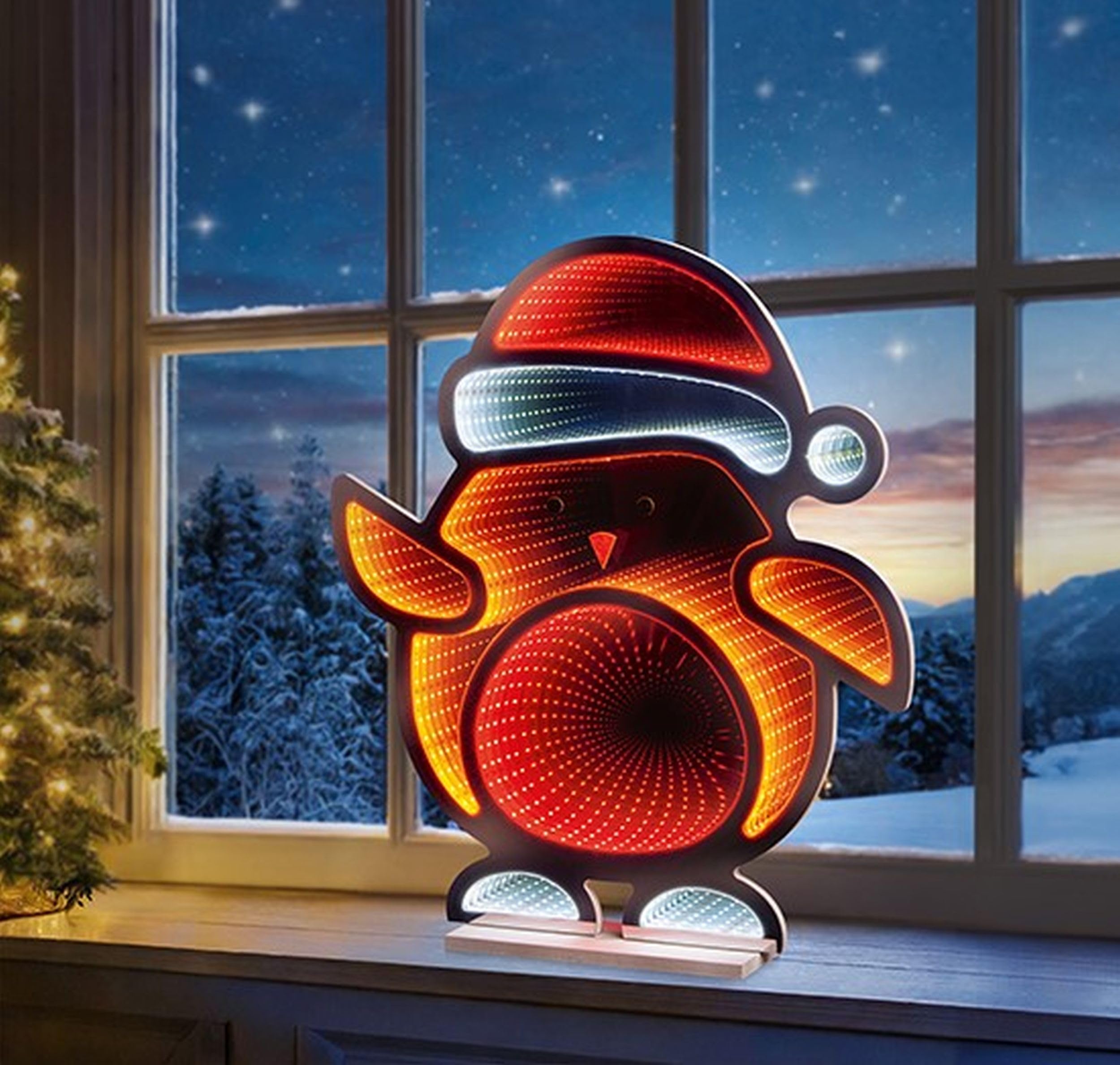 Premier Christmas Standing Robin Infinity Mirror Double Sided Decoration 60cm