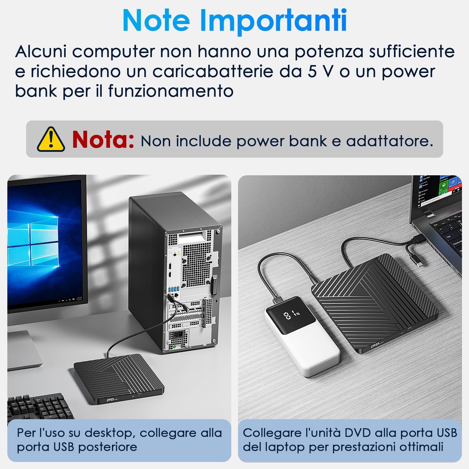 Masterizzatore DVD CD Esterno USB 3.0 Type C Lettore CD DVD +/-RW Drive per PC Laptop Mac