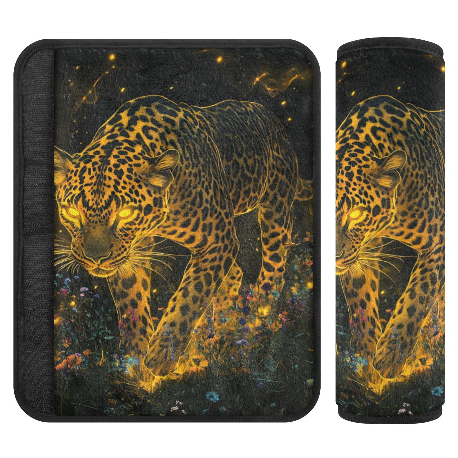 EtherSpher Yellow Leopard car Seats Strap Covers, Release Stress to Your Neck and Shoulders, Seatbelt Cover for SUV Backpack Airplane funda para cinturón de carro 2 pcs
