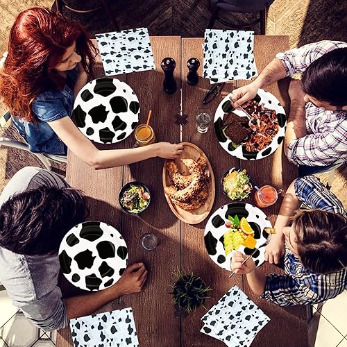 Miniatura 6 de Juego de 80 platos de fiesta con estampado de vaca, platos de vaca y servilletas de vaca, platos de 7 pulgadas, servilletas con estampado de vaca