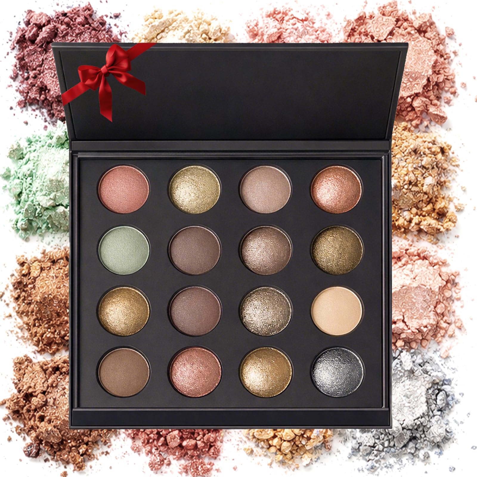 Baked Eyeshadow Palette, 16 Colors Nude Eyeshadow, Matte Glitter Metallic Shimmer, Highly Pigmented Waterproof Long Lasting Eye Shadow Makeup Palette for Mature Women