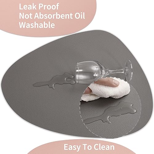 Miniatura 3 de Myir JUN Manteles individuales de doble cara, impermeables, de piel sintética, juego de 4 manteles individuales y posavasos, antideslizantes,