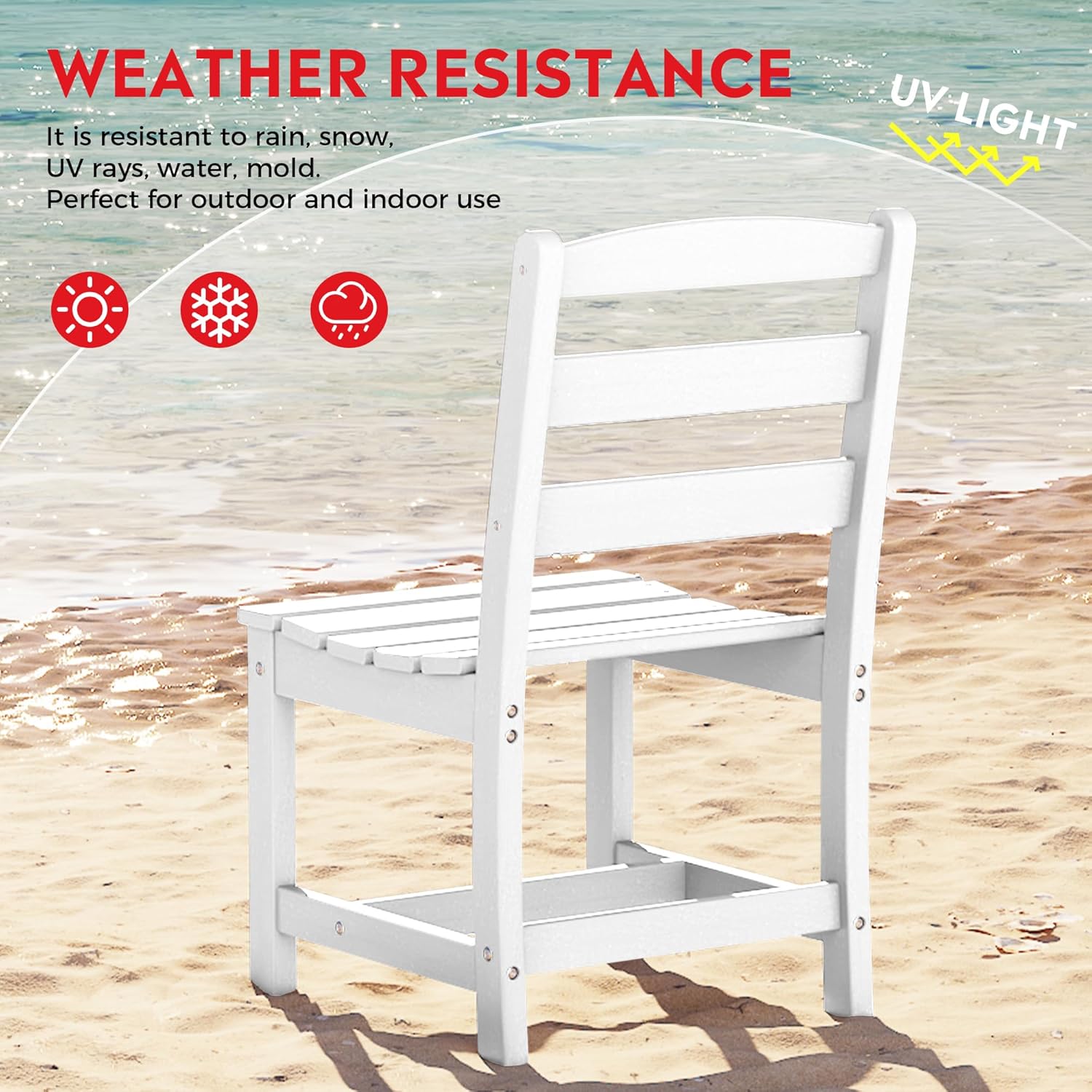 Costaelm Outdoor Dining Chair, Armless Patio Adirondack Chair, HDPE Poly Lumber, Waterproof Indoor/Outdoor Restaurant Bistro Dining Chair for Outside Porch Backyard Garden, White