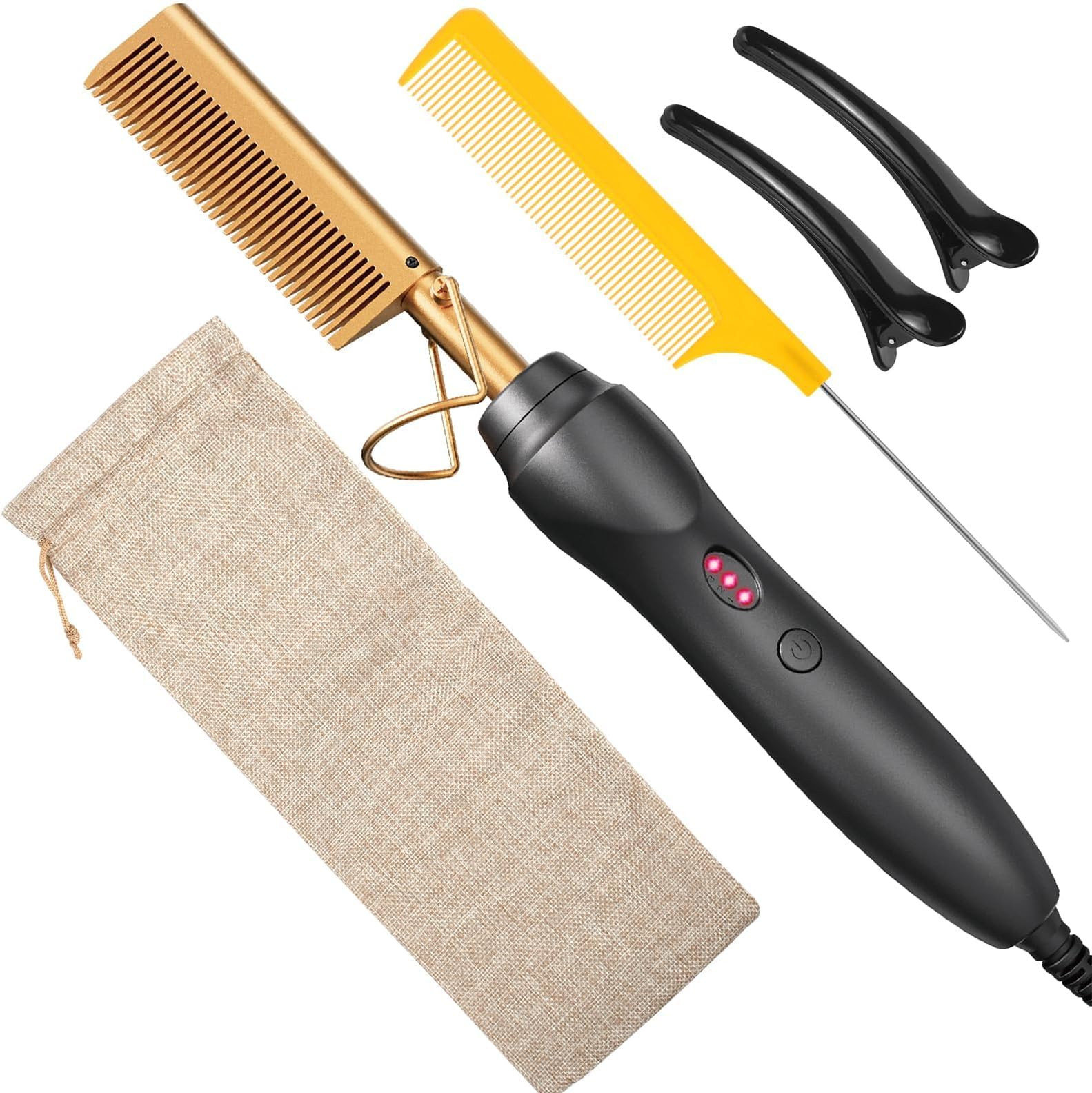 Hot Comb Hair Straightener Pressing Combs - Ceramic Electric Straightening Comb for Natural Black Beard Wigs Holiday Gift