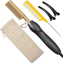 Pentes alisadores de cabelo com pente quente prensado a calor - pente elétrico de cerâmica para alisamento de cabelo, modelador de cachos para cabelo preto natural, perucas de barba, - 3 em 1